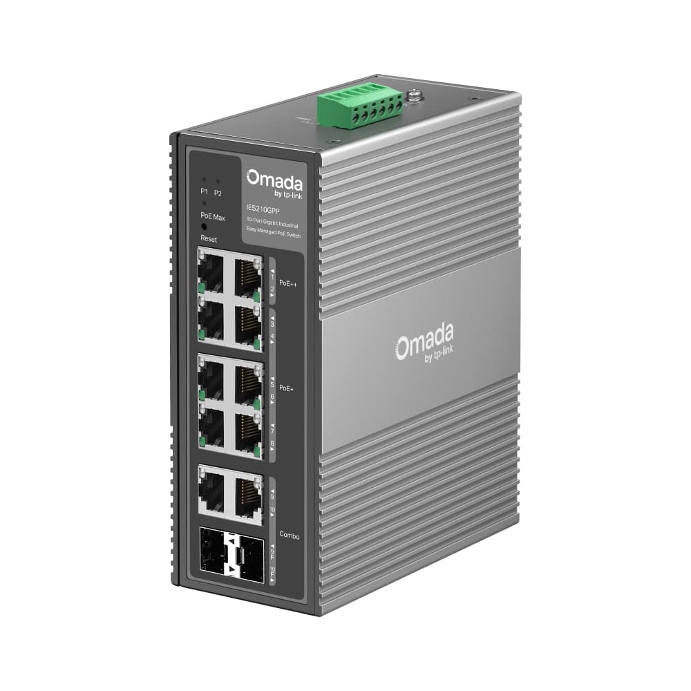 TP-Link IES210GPP - Omada 10-Port Gigabit Industrial Easy Managed Switch with 6-Port PoE+ and 2-Port PoE++, image 1 of 5